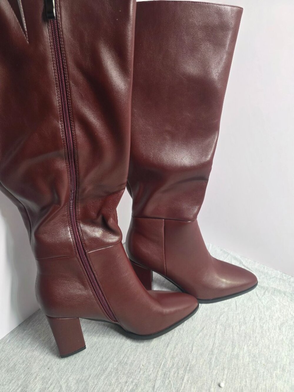 TopWalks Chunky Heel Knee High Boots Womens 9.5 Burgundy Zip Up - Picture 5 of 7